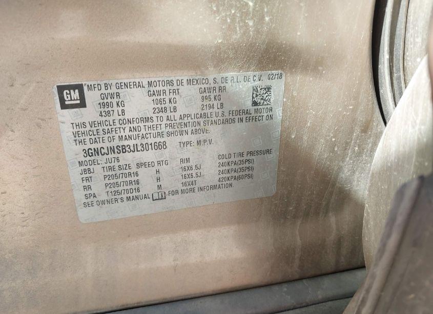 Photo 9 of 2018 Chevrolet Trax LS (VIN 3GNCJNSB3JL301668)