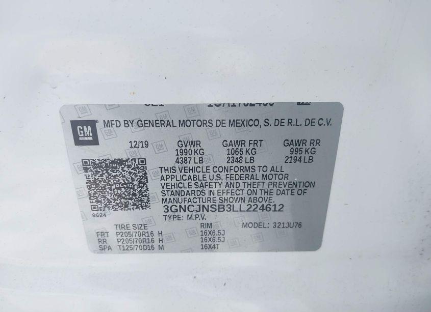 Photo 9 of 2020 Chevrolet Trax AWD LS (VIN 3GNCJNSB3LL224612)