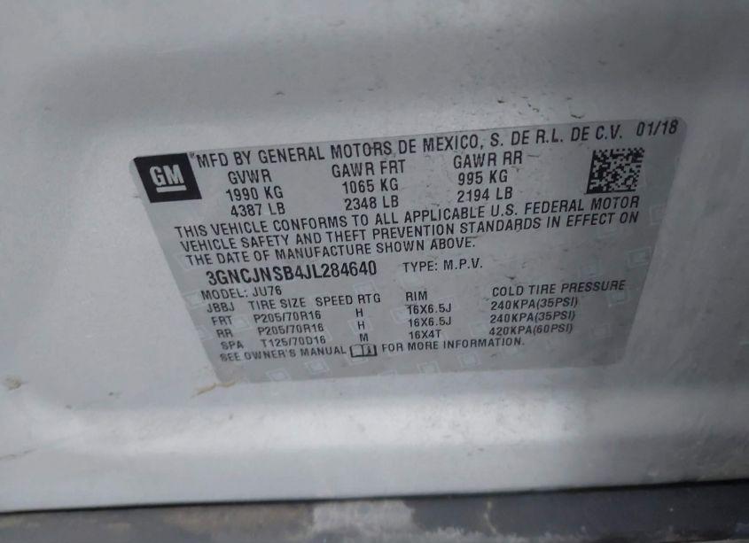 Photo 9 of 2018 Chevrolet Trax LS (VIN 3GNCJNSB4JL284640)