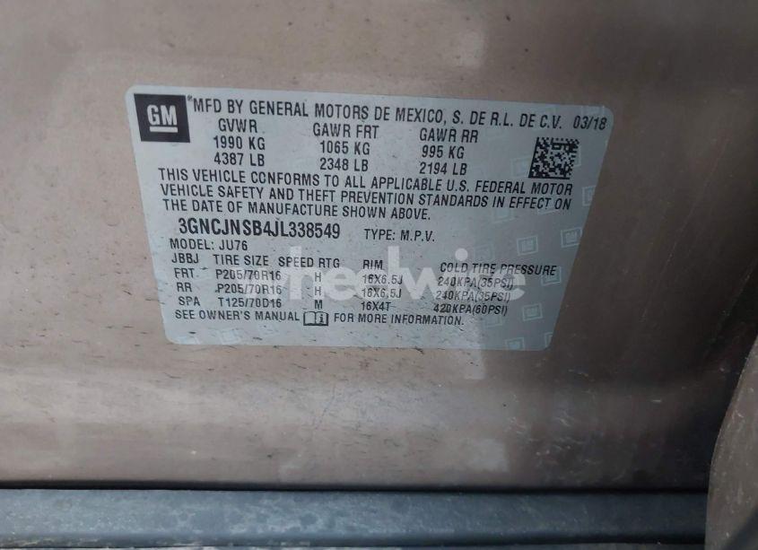 Photo 9 of 2018 Chevrolet Trax LS (VIN 3GNCJNSB4JL338549)