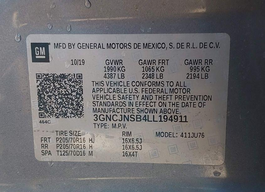 Photo 9 of 2020 Chevrolet Trax AWD LS (VIN 3GNCJNSB4LL194911)