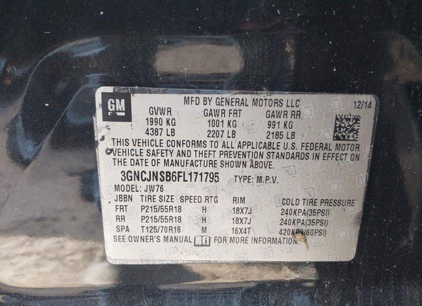 Photo 9 of 2015 Chevrolet Trax LTZ (VIN 3GNCJNSB6FL171795)