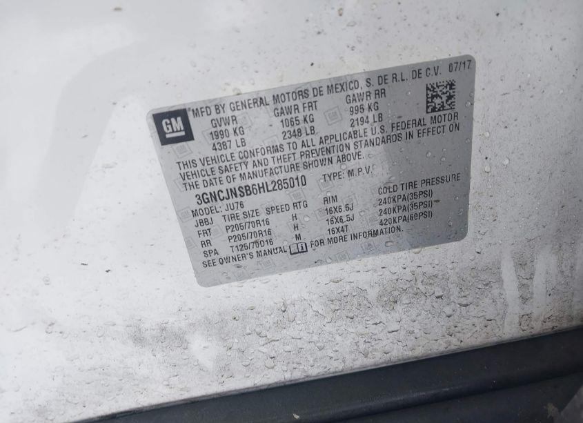 Photo 9 of 2017 Chevrolet Trax LS (VIN 3GNCJNSB6HL285010)