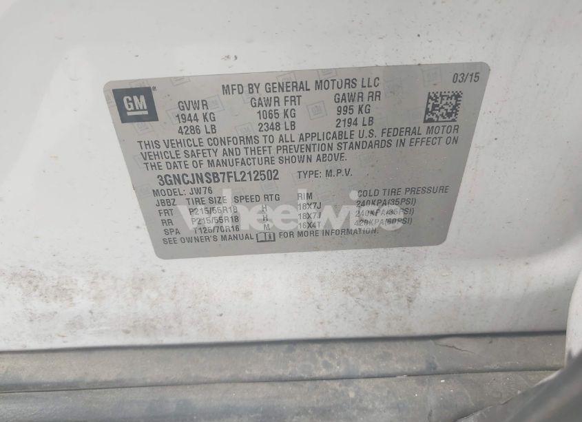 Photo 9 of 2015 Chevrolet Trax LTZ (VIN 3GNCJNSB7FL212502)