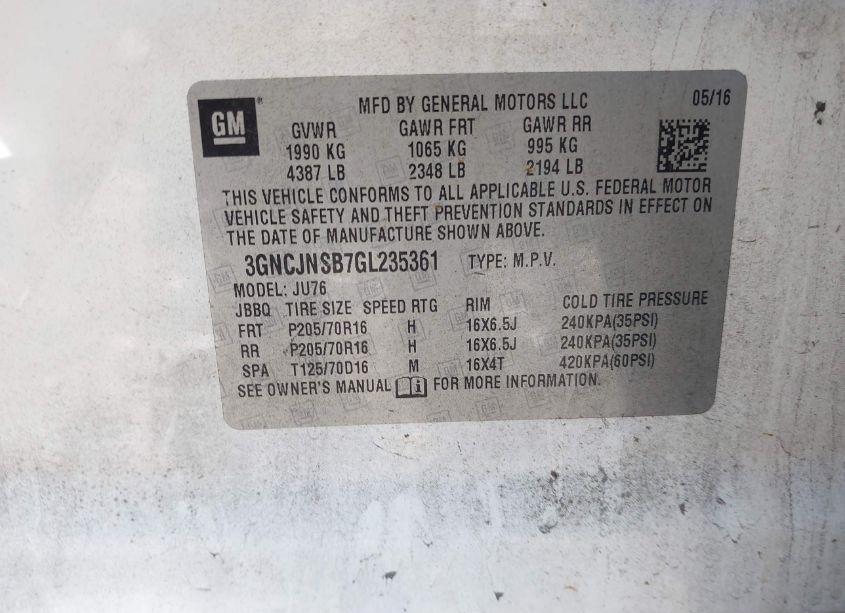 Photo 9 of 2016 Chevrolet Trax 1LS (VIN 3GNCJNSB7GL235361)