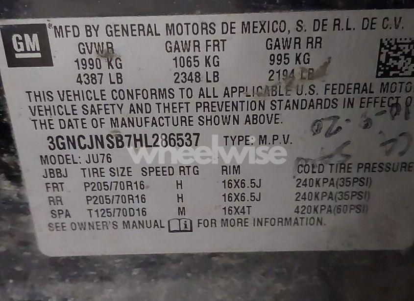 Photo 9 of 2017 Chevrolet Trax LS (VIN 3GNCJNSB7HL286537)