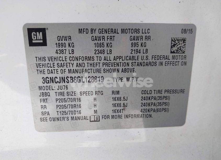 Photo 9 of 2016 Chevrolet Trax 1LS (VIN 3GNCJNSB8GL128819)