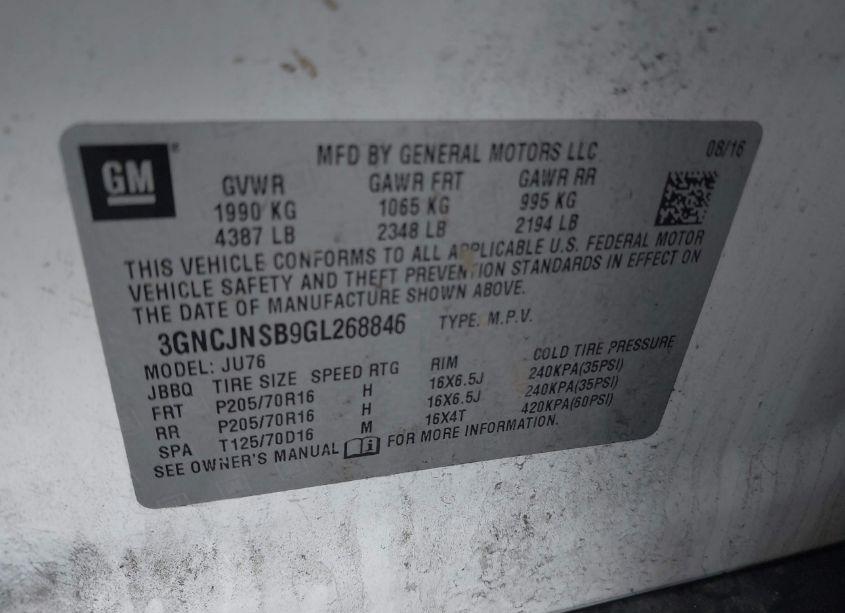 Photo 9 of 2016 Chevrolet Trax 1LS (VIN 3GNCJNSB9GL268846)