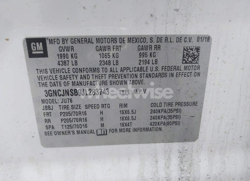 Photo 9 of 2018 Chevrolet Trax LS (VIN 3GNCJNSB9JL283743)