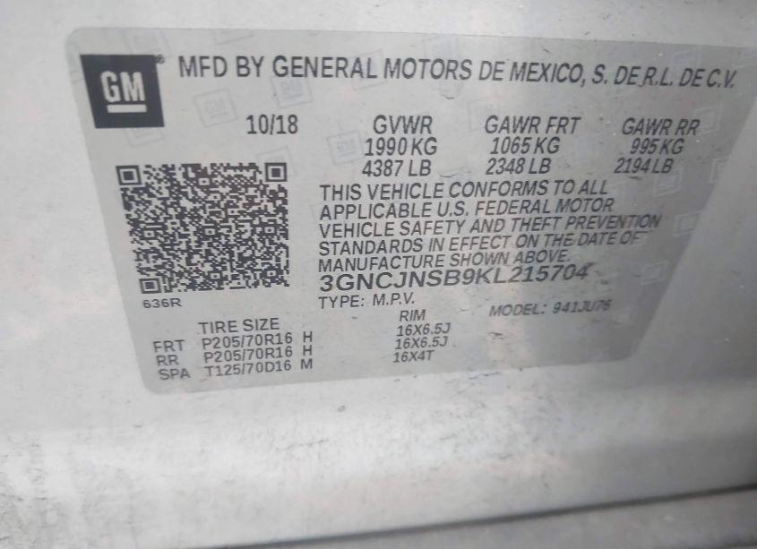 Photo 9 of 2019 Chevrolet Trax LS (VIN 3GNCJNSB9KL215704)