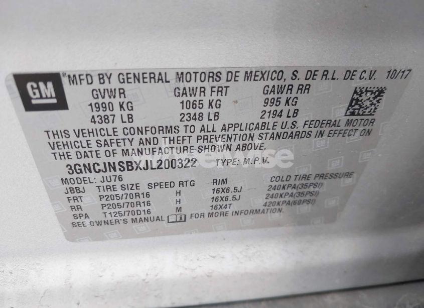 Photo 9 of 2018 Chevrolet Trax LS (VIN 3GNCJNSBXJL200322)