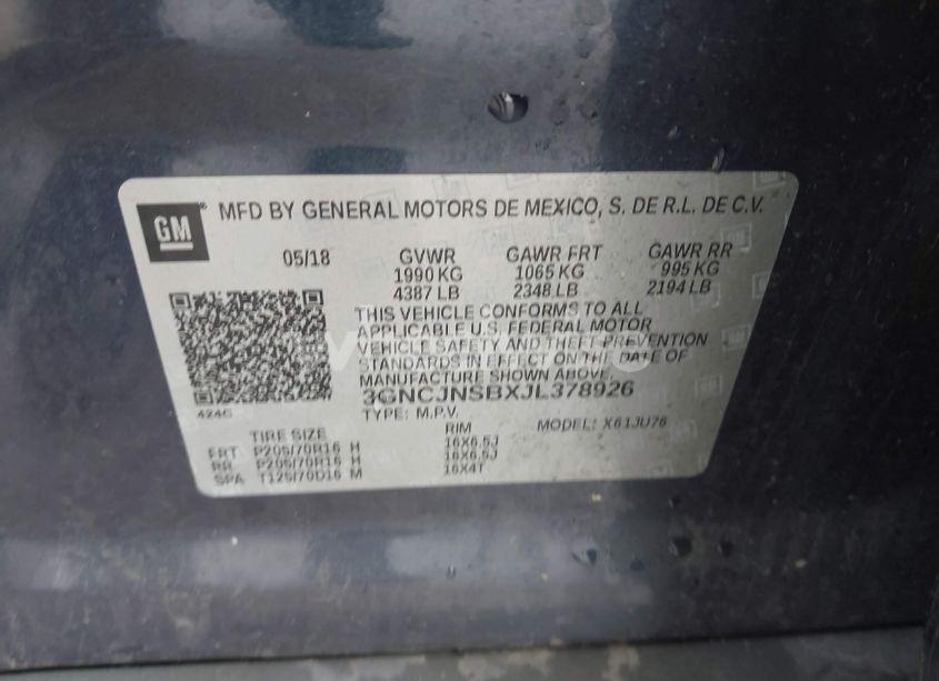 Photo 9 of 2018 Chevrolet Trax LS (VIN 3GNCJNSBXJL378926)