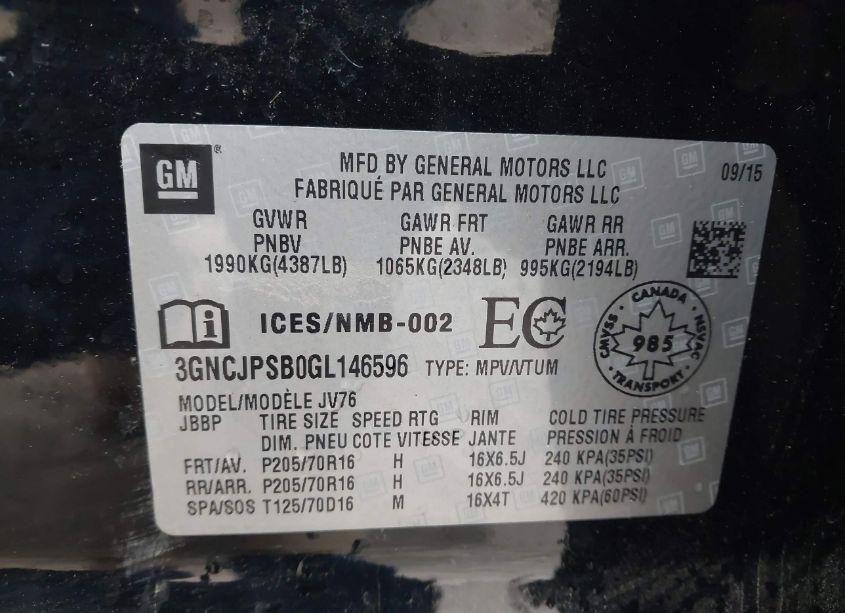 Photo 9 of 2016 Chevrolet Trax LT (VIN 3GNCJPSB0GL146596)