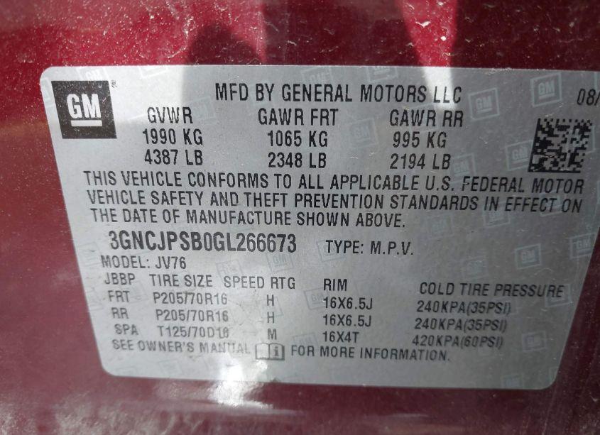 Photo 9 of 2016 Chevrolet Trax LT (VIN 3GNCJPSB0GL266673)