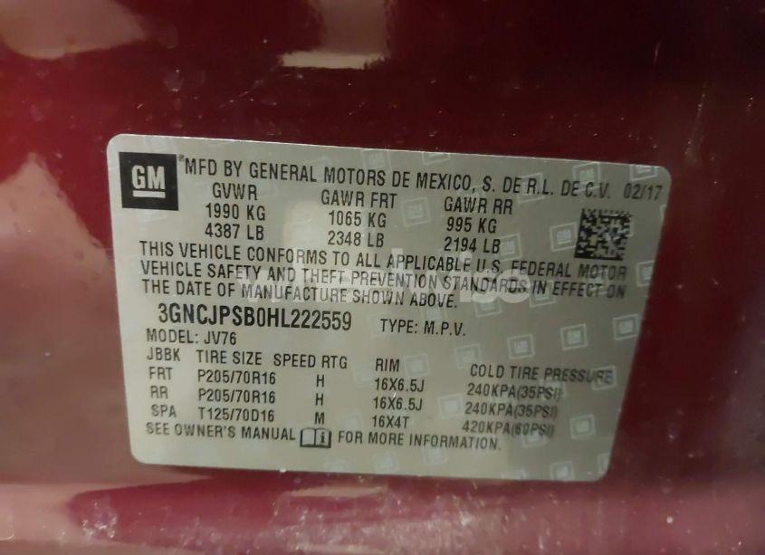 Photo 9 of 2017 Chevrolet Trax LT (VIN 3GNCJPSB0HL222559)