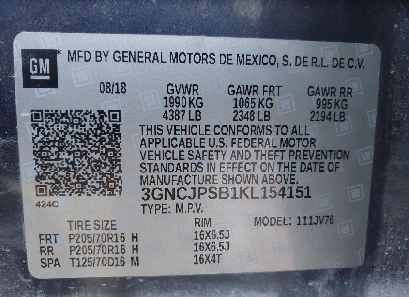 Photo 9 of 2019 Chevrolet Trax LT (VIN 3GNCJPSB1KL154151)