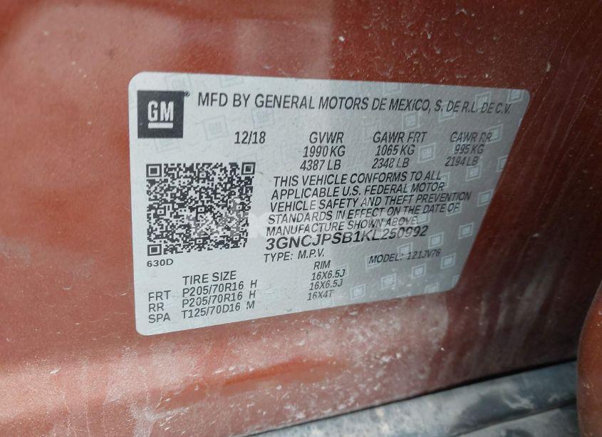 Photo 9 of 2019 Chevrolet Trax LT (VIN 3GNCJPSB1KL250992)