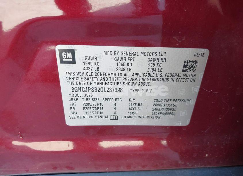 Photo 9 of 2016 Chevrolet Trax LT (VIN 3GNCJPSB2GL237398)