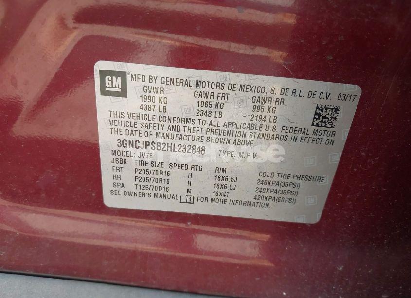 Photo 9 of 2017 Chevrolet Trax 1LT (VIN 3GNCJPSB2HL232848)