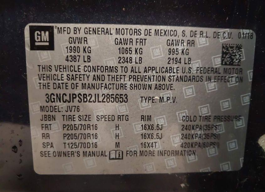 Photo 9 of 2018 Chevrolet Trax LT (VIN 3GNCJPSB2JL285653)