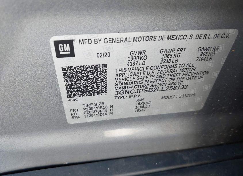 Photo 9 of 2020 Chevrolet Trax AWD LT (VIN 3GNCJPSB2LL258133)