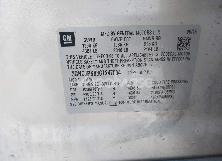 Photo 9 of 2016 Chevrolet Trax LT (VIN 3GNCJPSB3GL247034)