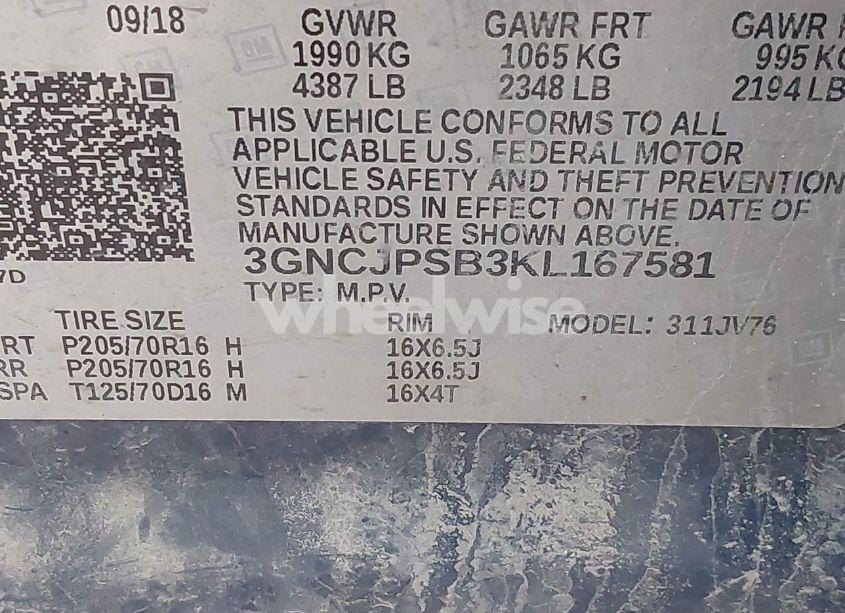 Photo 9 of 2019 Chevrolet Trax LT (VIN 3GNCJPSB3KL167581)