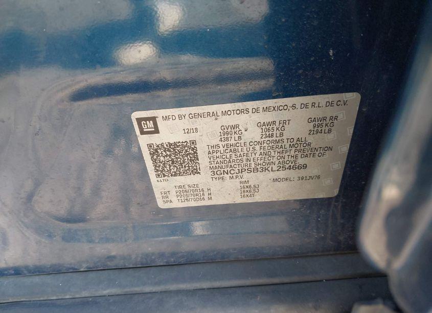 Photo 9 of 2019 Chevrolet Trax LT (VIN 3GNCJPSB3KL254669)