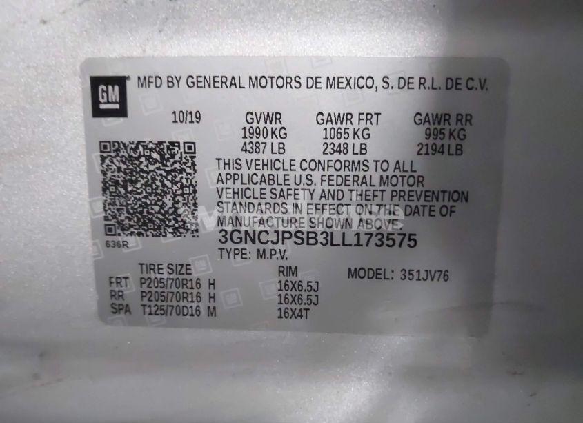 Photo 9 of 2020 Chevrolet Trax AWD LT (VIN 3GNCJPSB3LL173575)