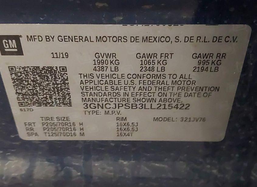 Photo 9 of 2020 Chevrolet Trax AWD LT (VIN 3GNCJPSB3LL215422)