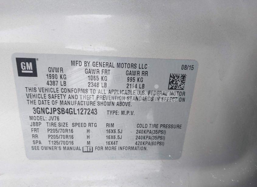 Photo 9 of 2016 Chevrolet Trax 1LT (VIN 3GNCJPSB4GL127243)