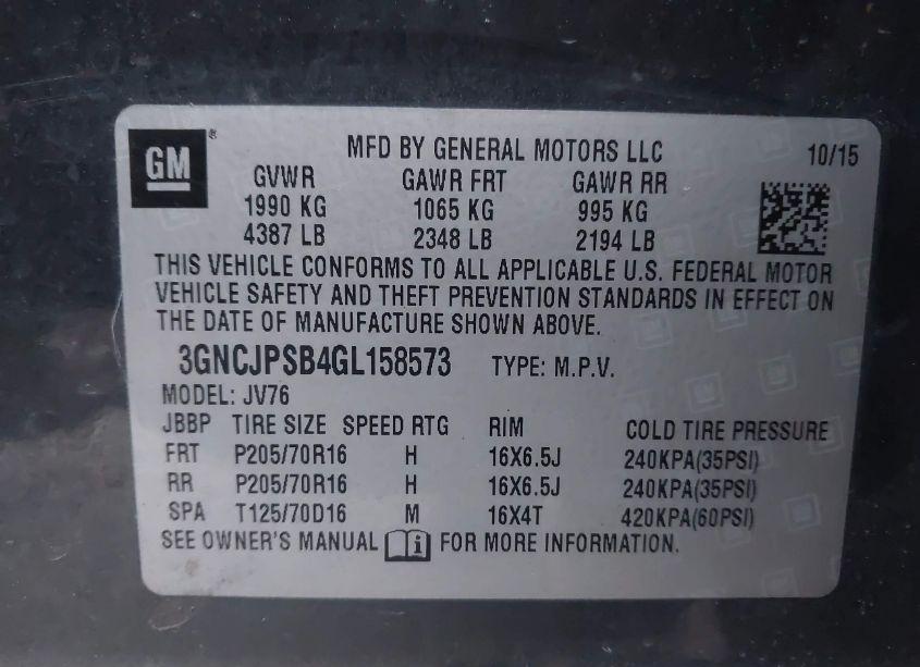 Photo 9 of 2016 Chevrolet Trax LT (VIN 3GNCJPSB4GL158573)