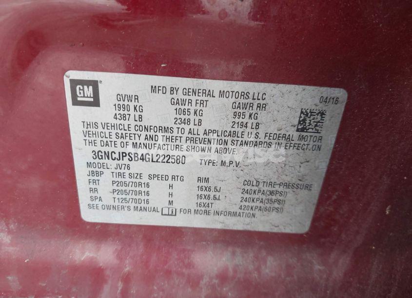 Photo 9 of 2016 Chevrolet Trax LT (VIN 3GNCJPSB4GL222580)