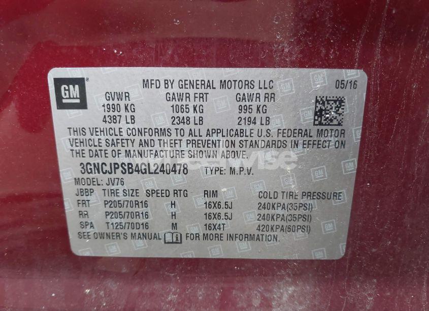 Photo 9 of 2016 Chevrolet Trax LT (VIN 3GNCJPSB4GL240478)