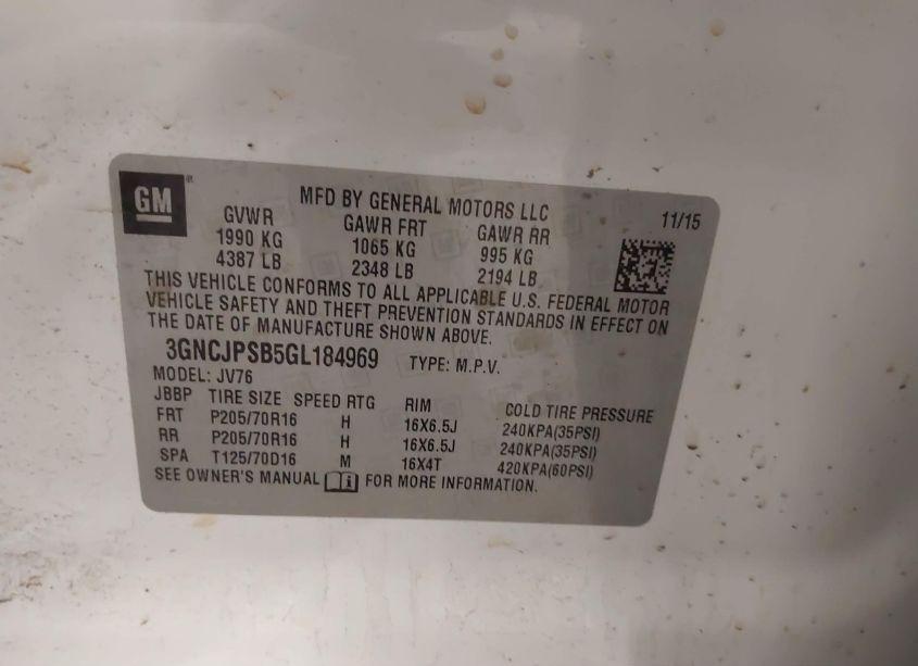 Photo 9 of 2016 Chevrolet Trax LT (VIN 3GNCJPSB5GL184969)