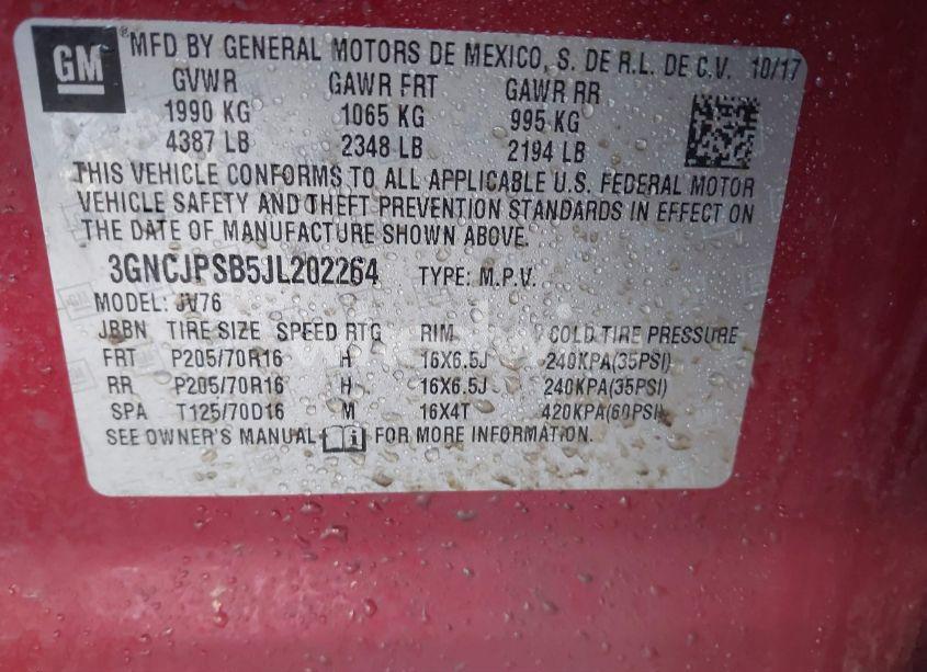 Photo 9 of 2018 Chevrolet Trax LT (VIN 3GNCJPSB5JL202264)