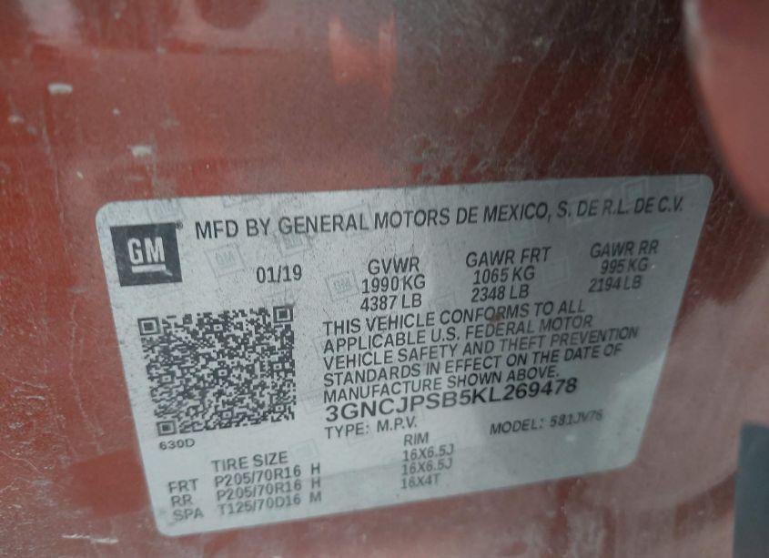 Photo 9 of 2019 Chevrolet Trax LT (VIN 3GNCJPSB5KL269478)