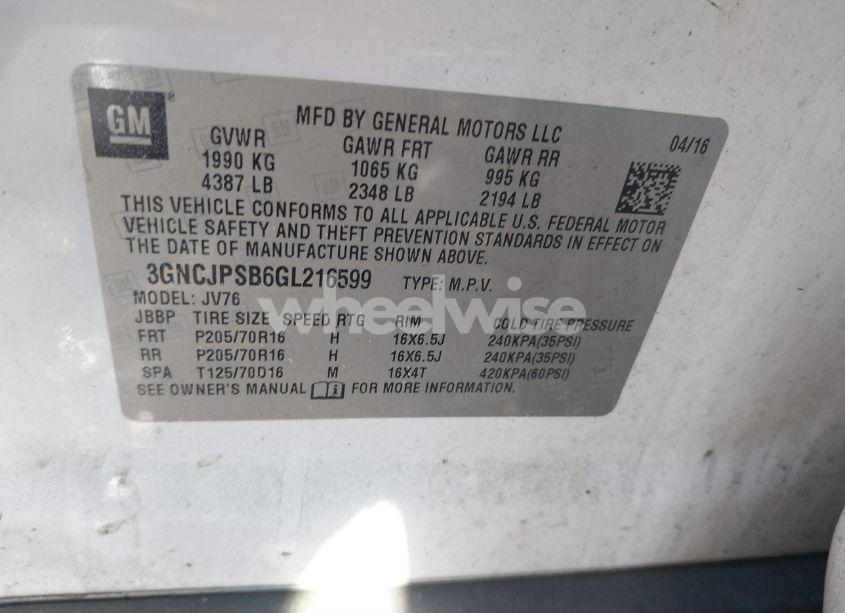 Photo 9 of 2016 Chevrolet Trax LT (VIN 3GNCJPSB6GL216599)