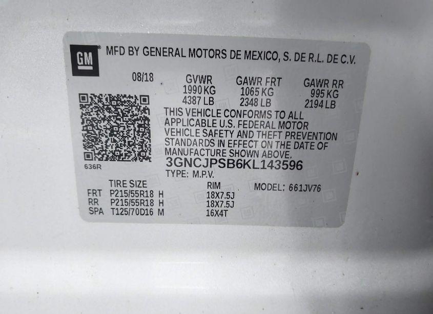 Photo 9 of 2019 Chevrolet Trax LT (VIN 3GNCJPSB6KL143596)