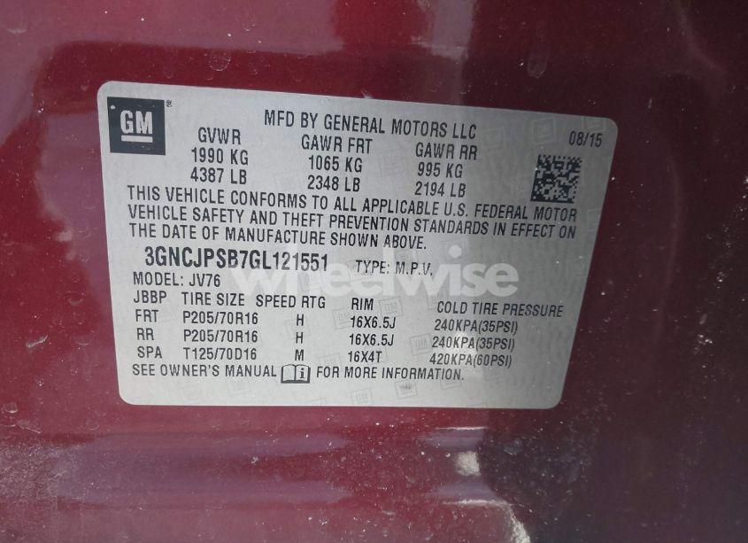 Photo 9 of 2016 Chevrolet Trax LT (VIN 3GNCJPSB7GL121551)