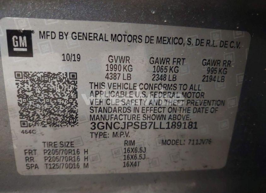 Photo 9 of 2020 Chevrolet Trax AWD LT (VIN 3GNCJPSB7LL189181)