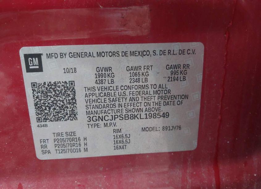 Photo 9 of 2019 Chevrolet Trax LT (VIN 3GNCJPSB8KL198549)