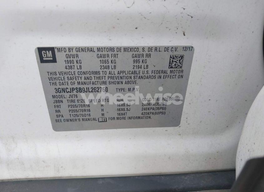 Photo 9 of 2018 Chevrolet Trax LT (VIN 3GNCJPSB9JL262760)