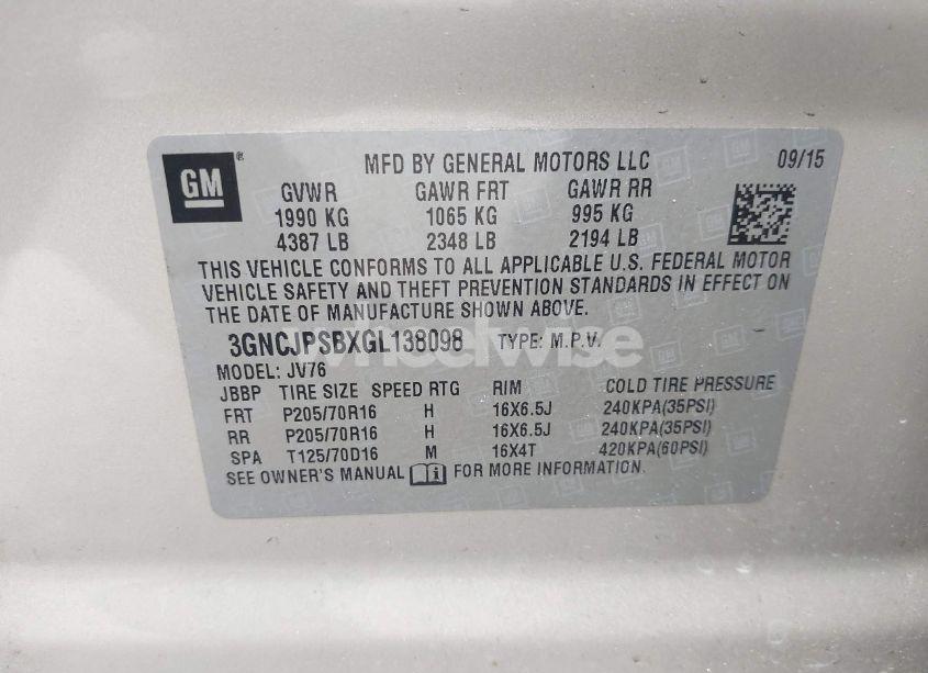 Photo 9 of 2016 Chevrolet Trax LT (VIN 3GNCJPSBXGL138098)