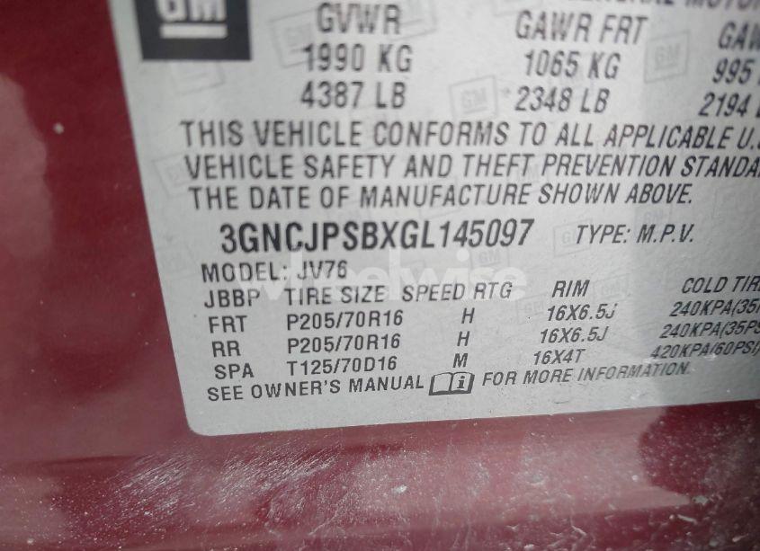 Photo 9 of 2016 Chevrolet Trax LT (VIN 3GNCJPSBXGL145097)