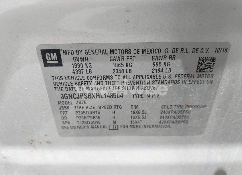 Photo 9 of 2017 Chevrolet Trax LT (VIN 3GNCJPSBXHL148504)