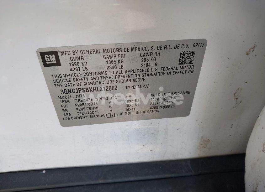 Photo 9 of 2017 Chevrolet Trax (VIN 3GNCJPSBXHL212802)