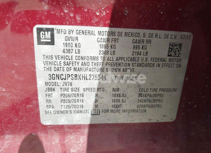 Photo 9 of 2017 Chevrolet Trax LT (VIN 3GNCJPSBXHL275544)