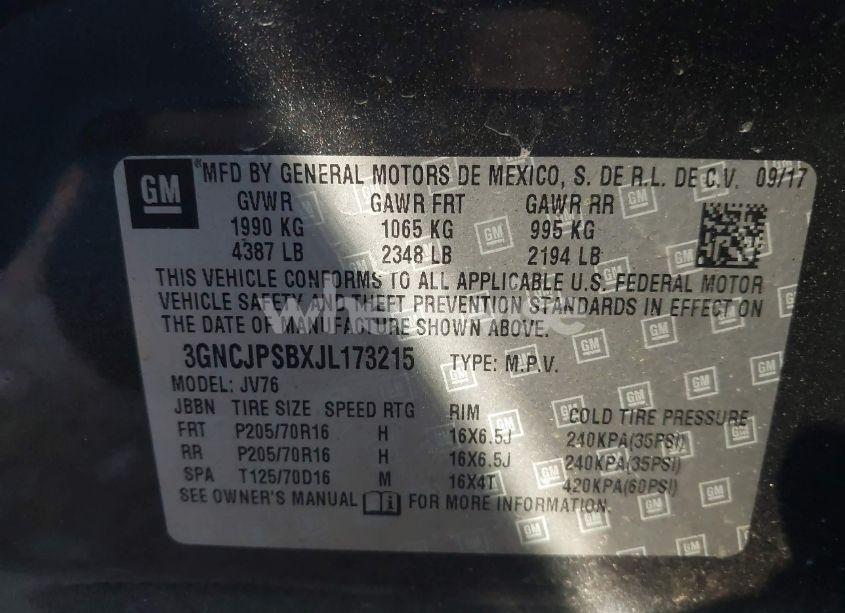 Photo 9 of 2018 Chevrolet Trax LT (VIN 3GNCJPSBXJL173215)