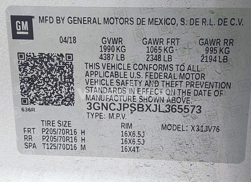 Photo 9 of 2018 Chevrolet Trax LT (VIN 3GNCJPSBXJL365573)